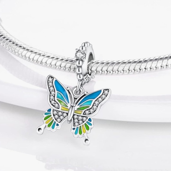 Enamel and Sterling Butterfly charm with crystals S925 fits Pandora bracelets - Picture 2 of 2
